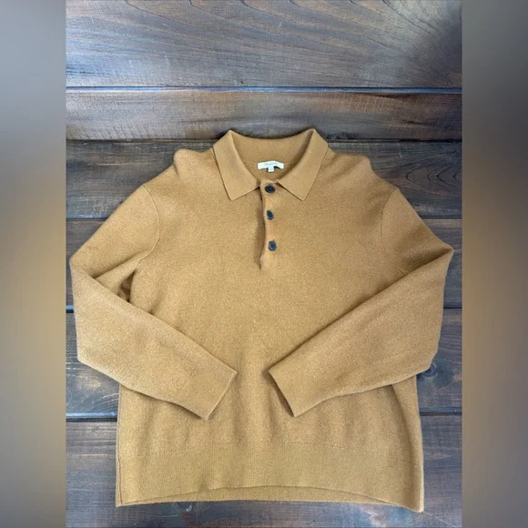 Madewell Men's Polo Sweater in Camel Brown - Picture 4 of 15